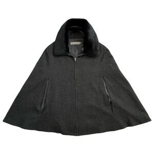 Vintage Charcoal Gray Wool blend Faux Fur Collar Zip Front Cape Jacket Size M